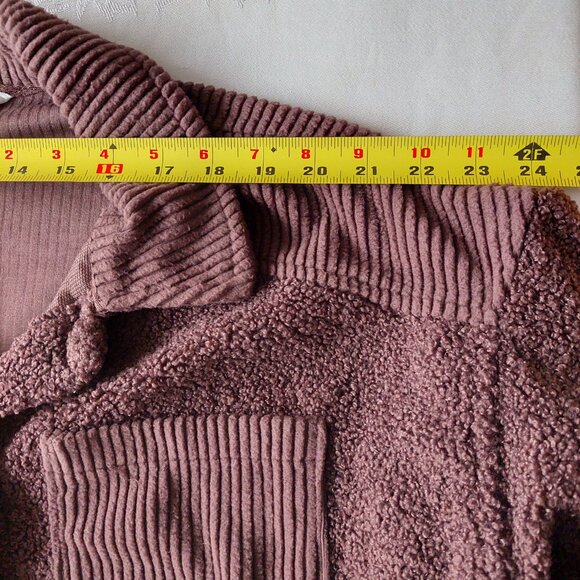 Bluenotes Brown Sherpa Fleece Button-Down Shacket With Corduroy Details Sz M - Picture 5 of 7